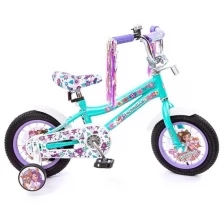 Велосипед детский двухколесный с колесами 12" Enchantimals бирюзово-сиреневый с боковыми колесами
